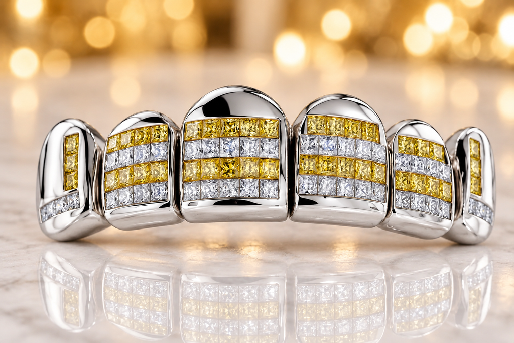 JDWR-TVJ_S116-YELLOW & WHITE PRINCESS CUT INVISIBLE SET GRILL