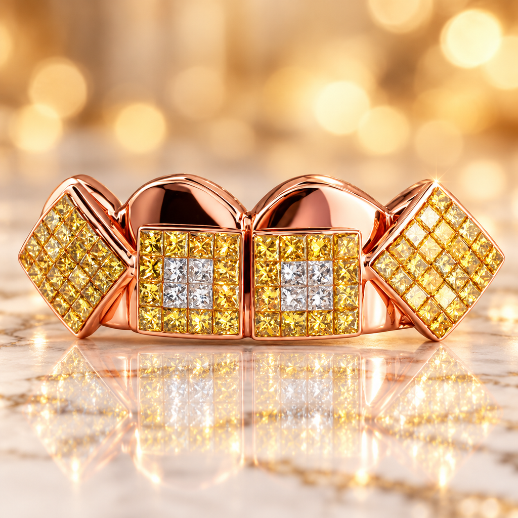 WHITE & YELLOW PRINCESS CUT INVISIBLE SET GRILL [TVJ_S108B]