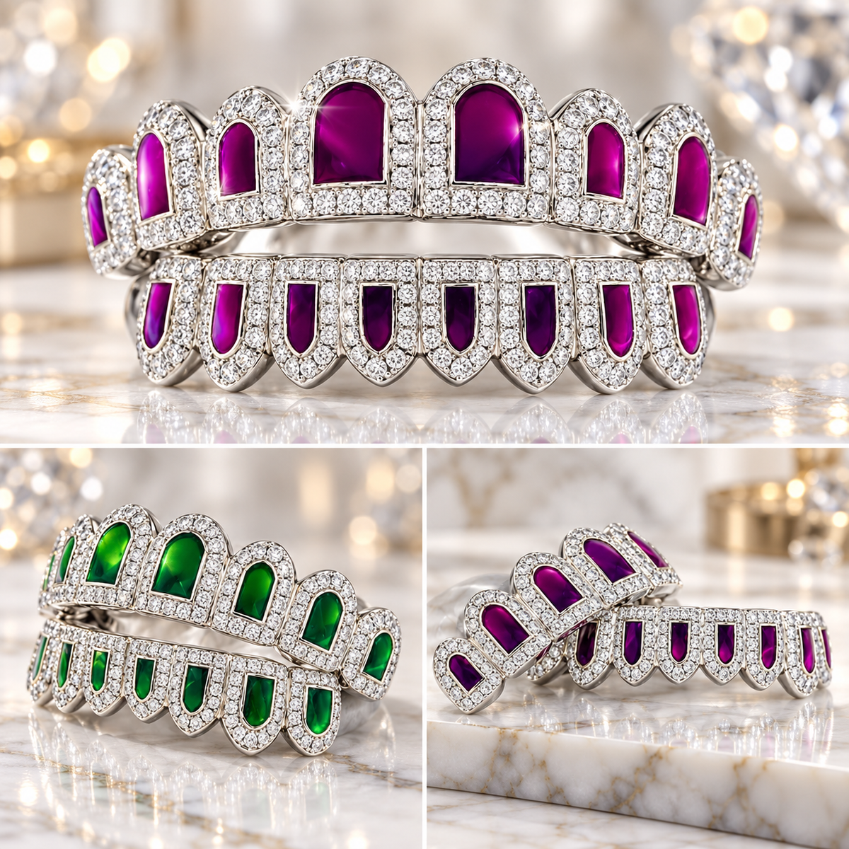 JDWR-PWG2017A - CANDY PAINT PAUL WALL CUSTOM DIAMOND GREEN OR PURPLE ENAMEL GRILL