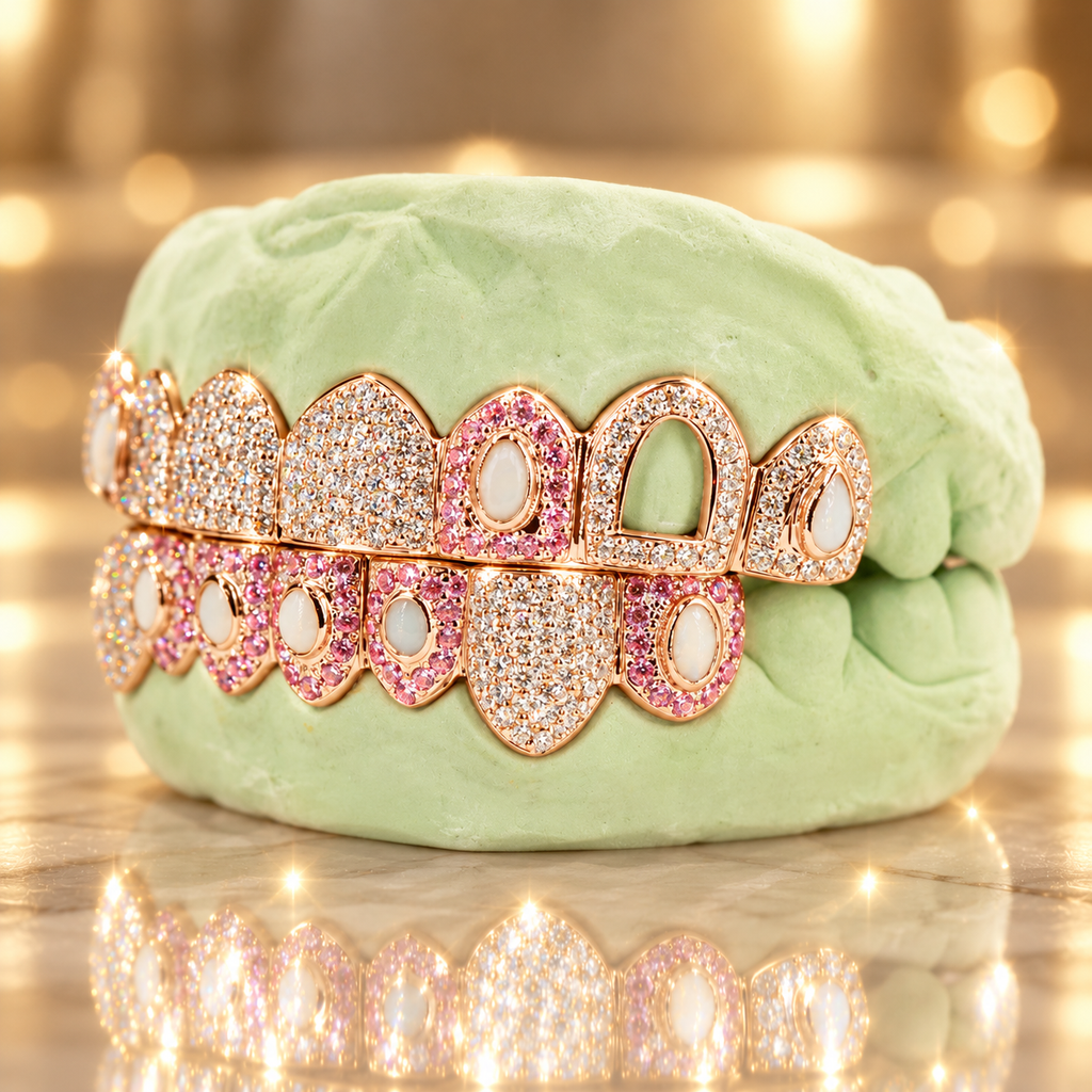 JDWR-OP201-8 Top or 8 Bottom Shooting Star Opal and Honeycomb Grillz