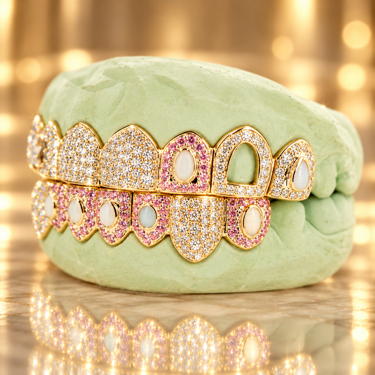 JDWR-OP201-8 Top or 8 Bottom Shooting Star Opal and Honeycomb Grillz