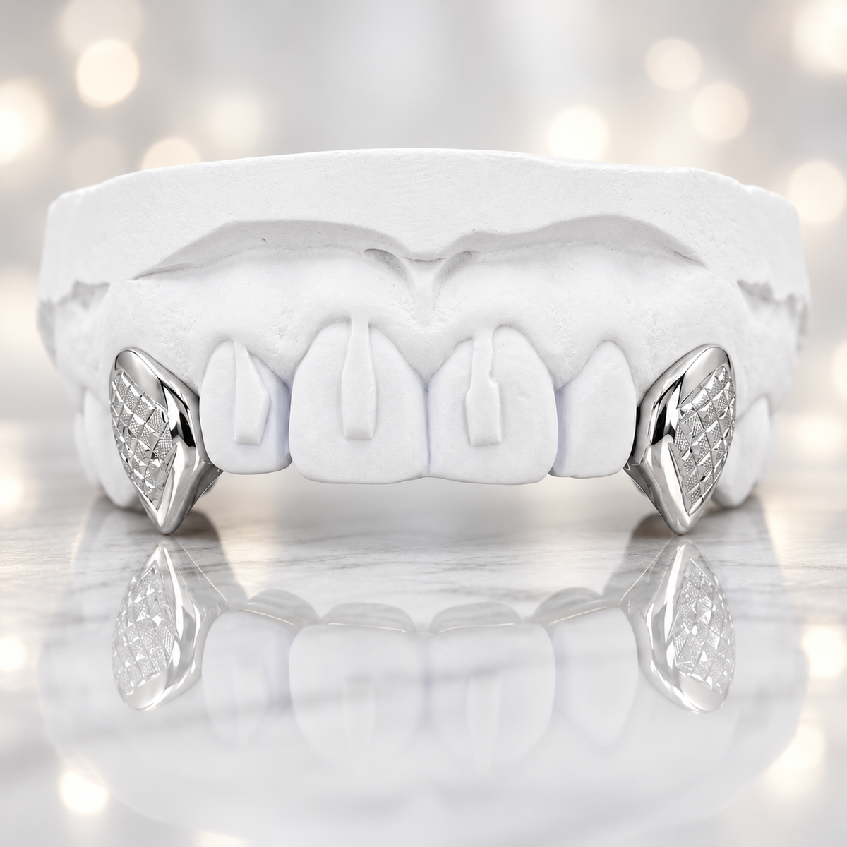 JDWR-3033E - 2 Teeth Short Fang Grillz with Back bar