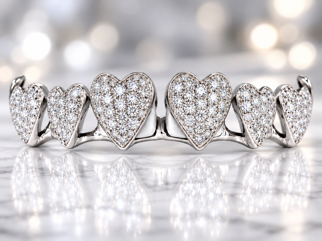 JDWR-2042 - 6 TOP OR 6 BOTTOM SI Hand prong Heart Diamond Grillz