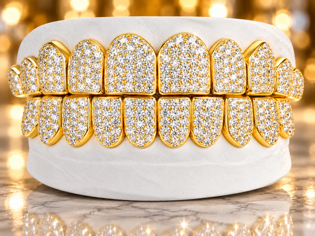 JDWR-G-Yella Beezy's Honeycomb Prong Set Diamond Grill