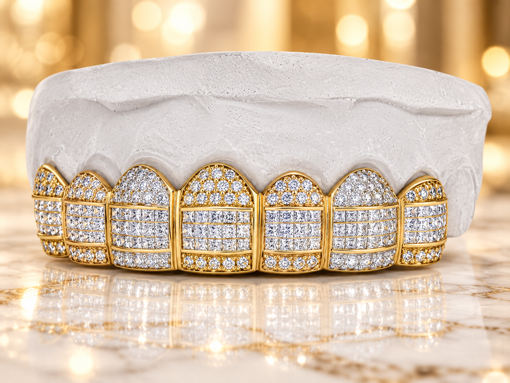 JDWR- GV1020-Tri Colors Yellow, White,Rose Honeycomb Prong / INVISBALE Set Diamond Grill