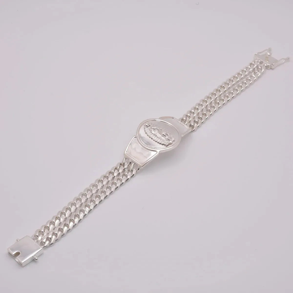 925 Sterling Silver Curb Two Strand Our Lady of Guadalupe 12.4mm Bracelet