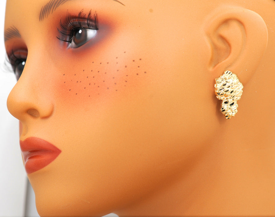 10k Yellow Gold Nugget Earrings. Large