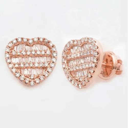 10KR 1.00CTW DIAMOND BAGUETTE HEART EARRINGS - Johnny Dang & Co