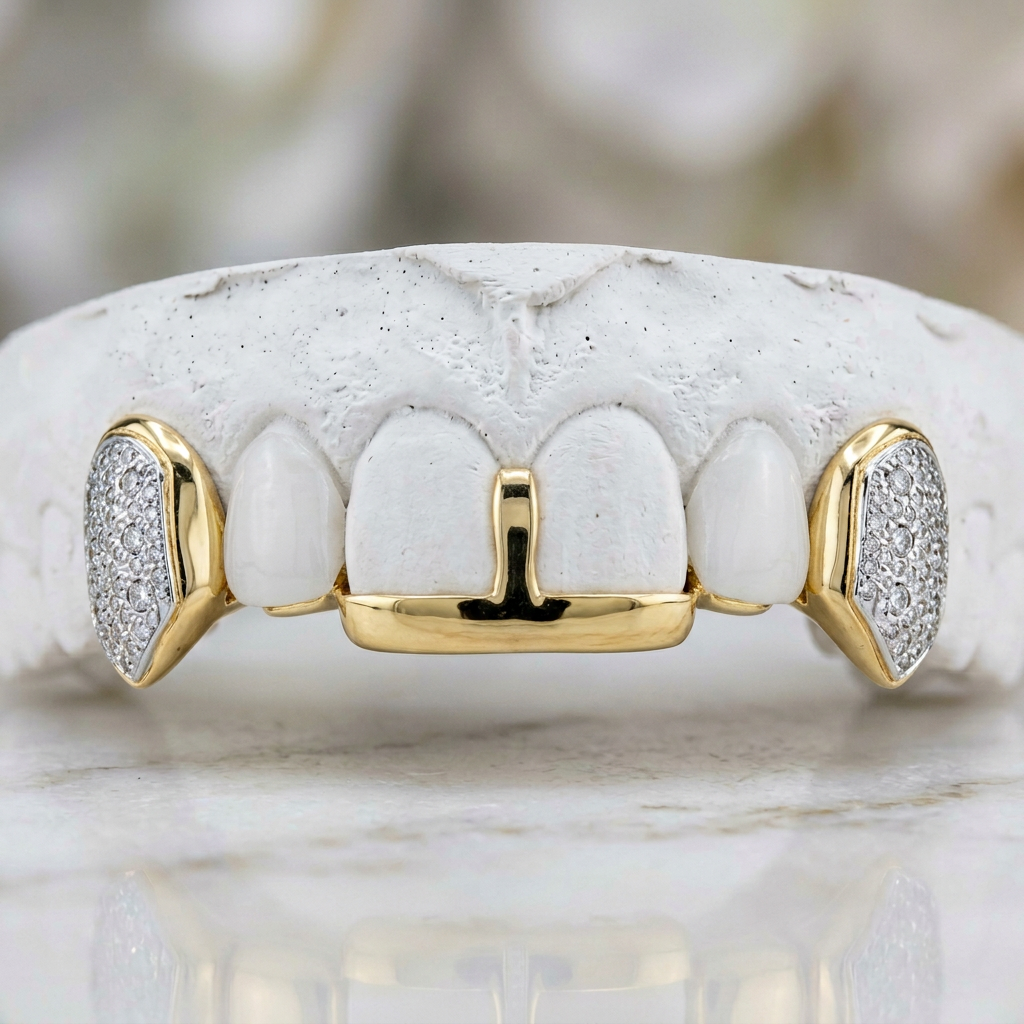 GOLDTEETH TVJ-3011C CUSTOM GOLD AND DIAMOND GRILL