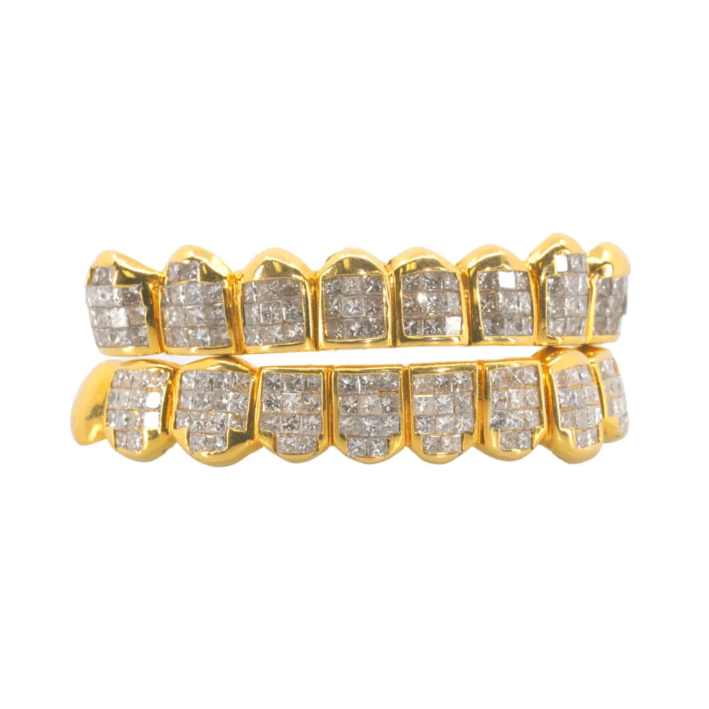 14k Flawless Princess Cut Diamond Invisible Set Grillz - Johnny Dang & Co