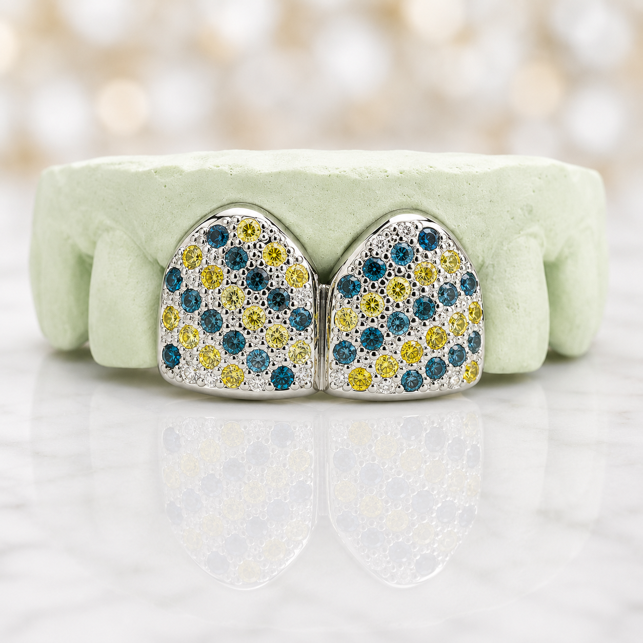 JDWR-7035-2 Top or 2 Bottom Blue and Yellow Diamond Grillz