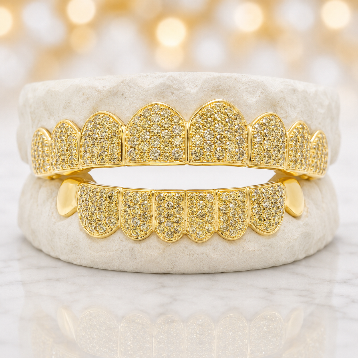 JDWR-S161702-1 -16 Teeth Custom Hand Prong Set Diamond Grill With 2 Solid Gold