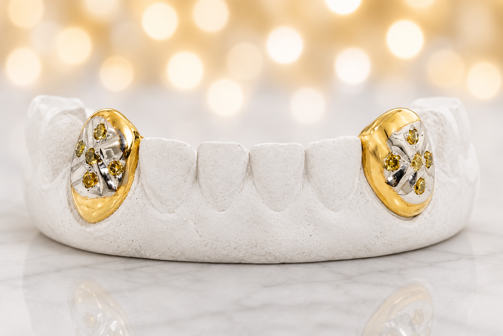 JDTK-S2530060 2 Gold Fang Teeth with Diamonds