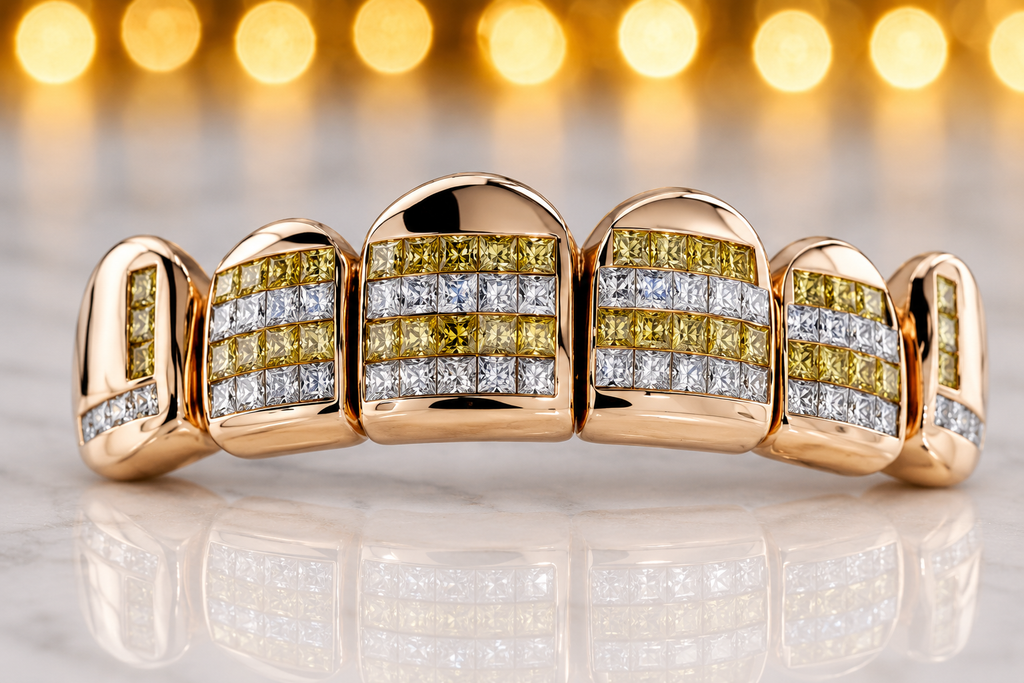 JDWR-TVJ_S116-YELLOW & WHITE PRINCESS CUT INVISIBLE SET GRILL