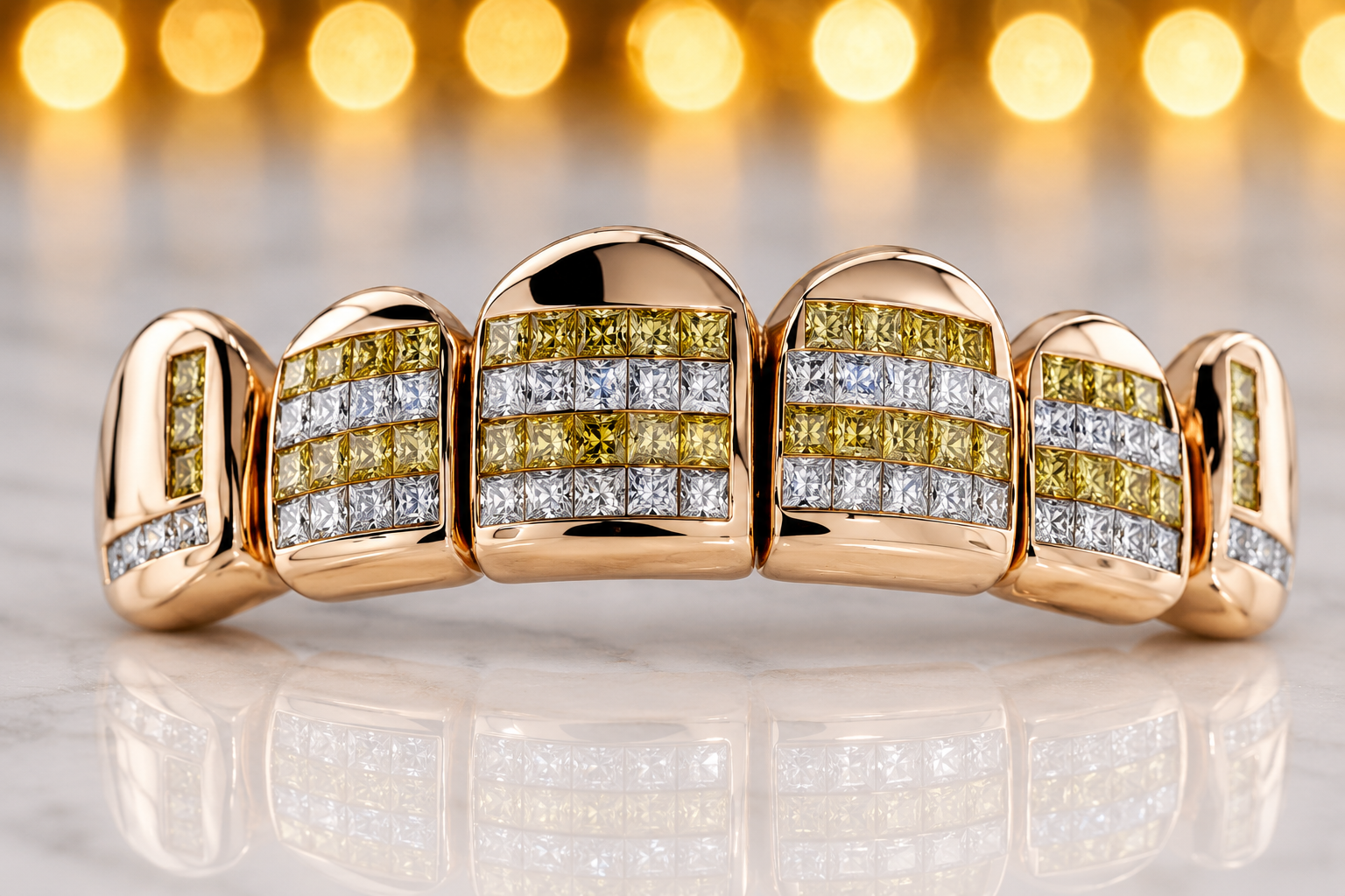 JDWR-TVJ_S116-YELLOW & WHITE PRINCESS CUT INVISIBLE SET GRILL