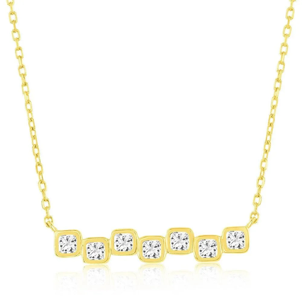 Sterling Silver, Square Bezel-Set CZ Bar Necklace - Gold Plated - Johnny Dang & Co