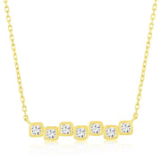 Sterling Silver, Square Bezel-Set CZ Bar Necklace - Gold Plated - Johnny Dang & Co
