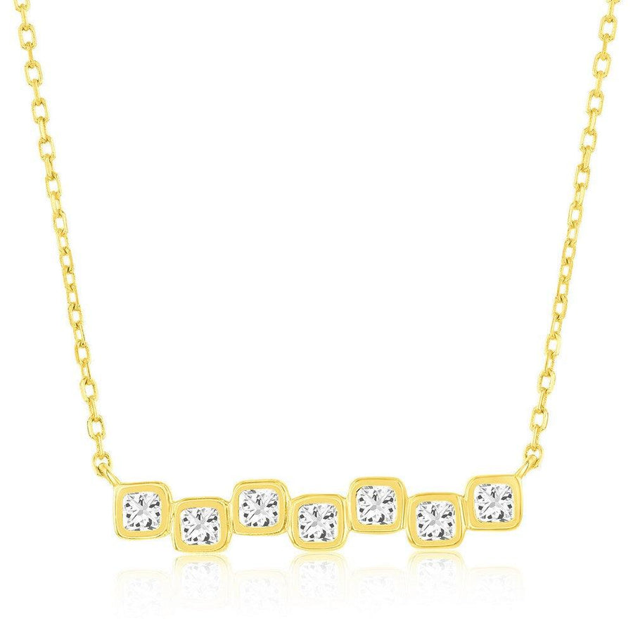 Sterling Silver, Square Bezel-Set CZ Bar Necklace - Gold Plated - Johnny Dang & Co