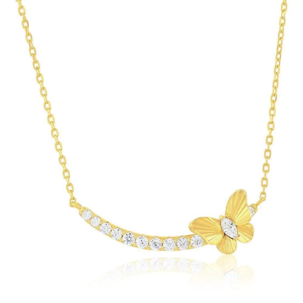 Sterling Silver, D-C Butterfly, CZ Bar Neckalce - Gold Plated - Johnny Dang & Co