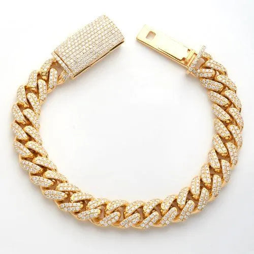 14KY 10.75CTW DIAMOND MIAMI CUBAN BRACELET - Johnny Dang & Co
