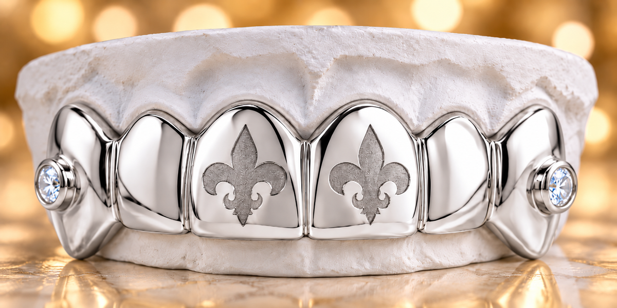 JDWR-6041A-1 - Teeth Solid With 2 Engraved Teeth & Two Solitaires