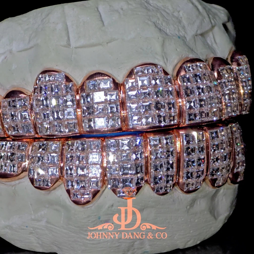 JDWR-2026-13 Flawless "King Carre Cut" Invisible Set Grillz Rose Gold (Pullout)