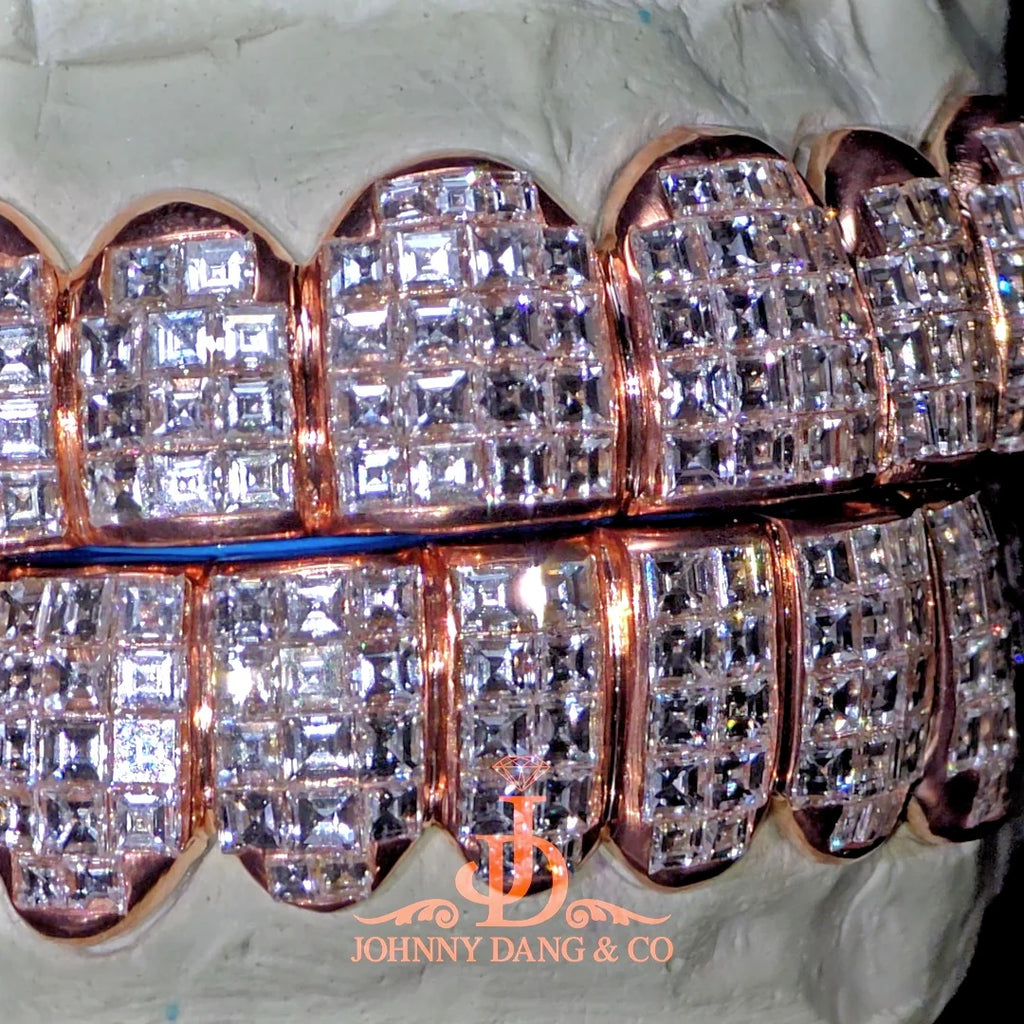 JDWR-2026-13 Flawless "King Carre Cut" Invisible Set Grillz Rose Gold (Pullout)