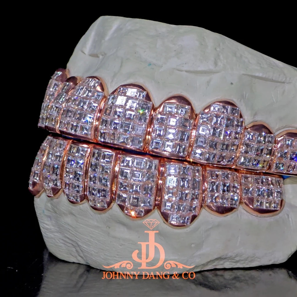 JDWR-2026-13 Flawless "King Carre Cut" Invisible Set Grillz Rose Gold (Pullout)