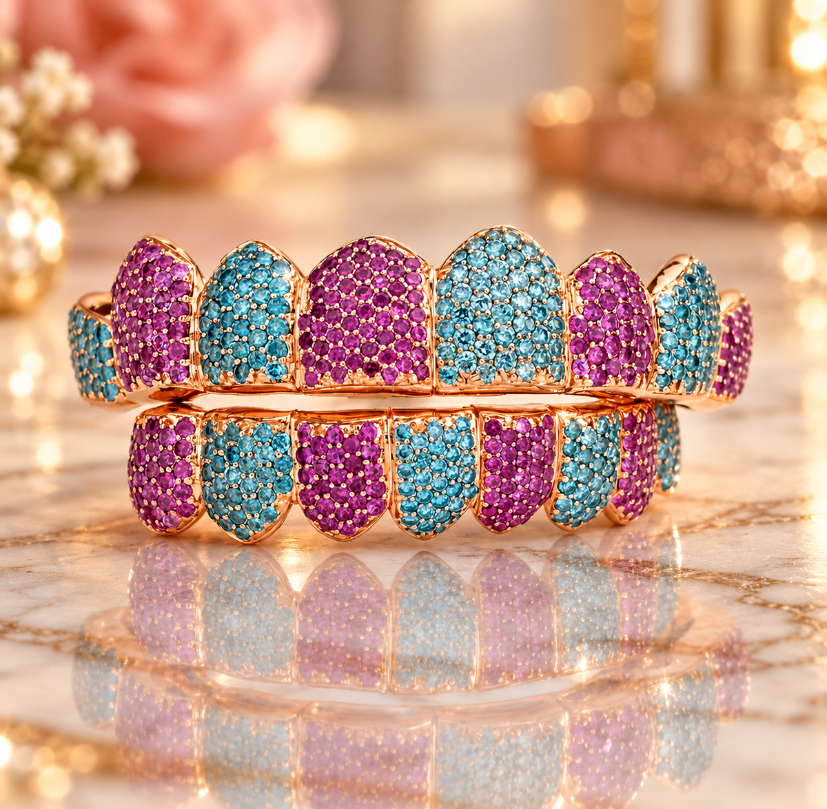 JDWR-054- Cotton Candy Honeycomb Diamond Grillz