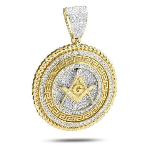 10KY 0.76CTW DIAMOND GREEK KEY MASONIC MEDALLION W - Johnny Dang & Co