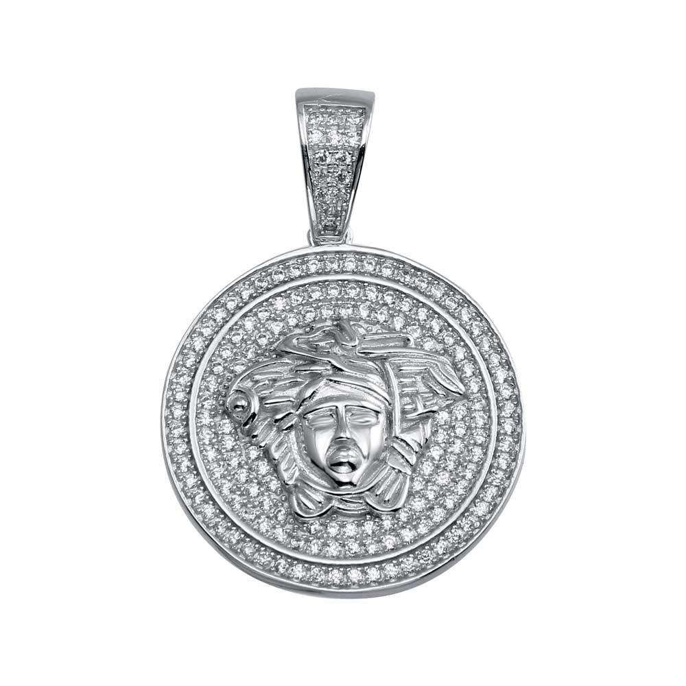 Rhodium Plated 925 Sterling Silver CZ Medusa Head Pendant