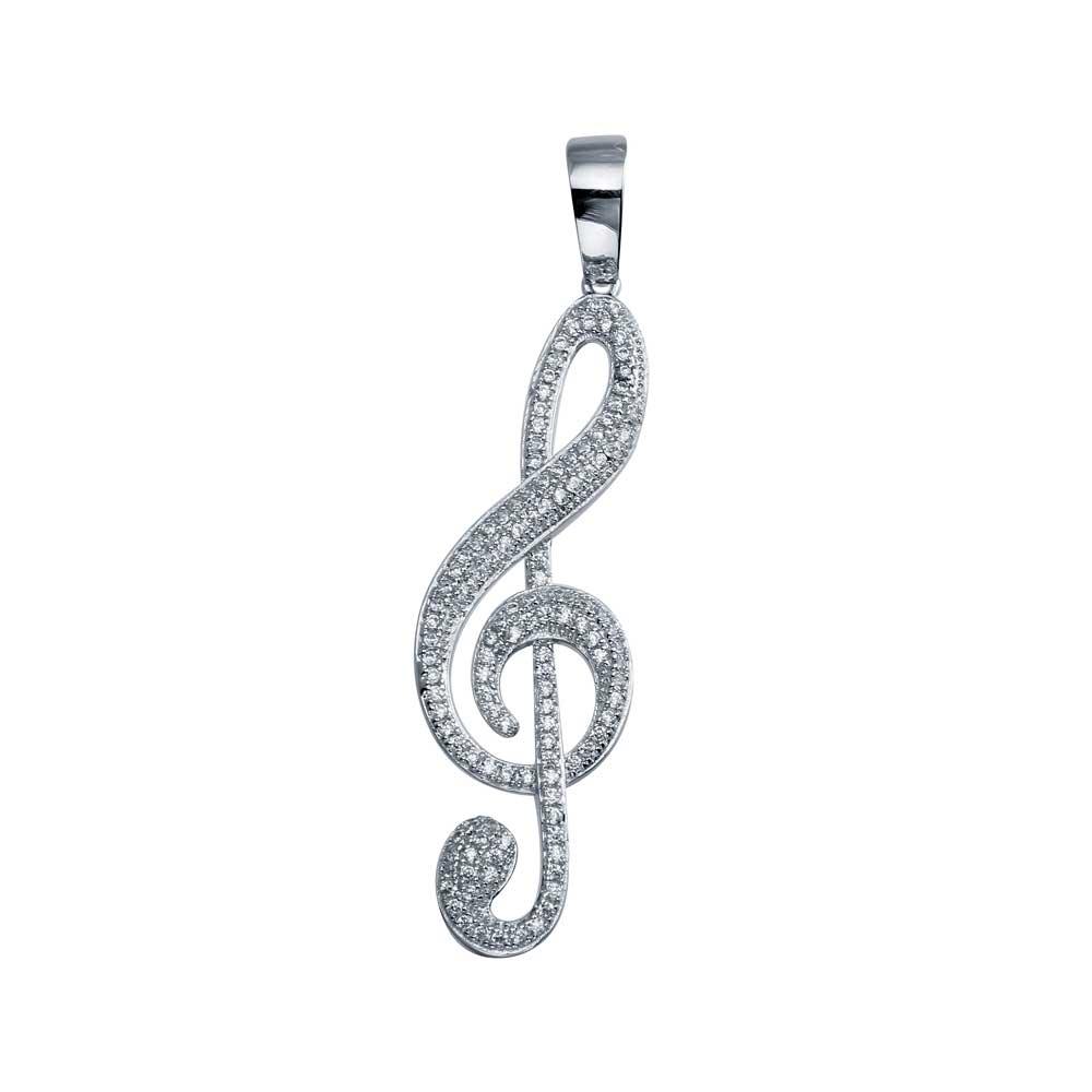 Rhodium Plated 925 Sterling Silver Treble Clef Musical Note Pendant