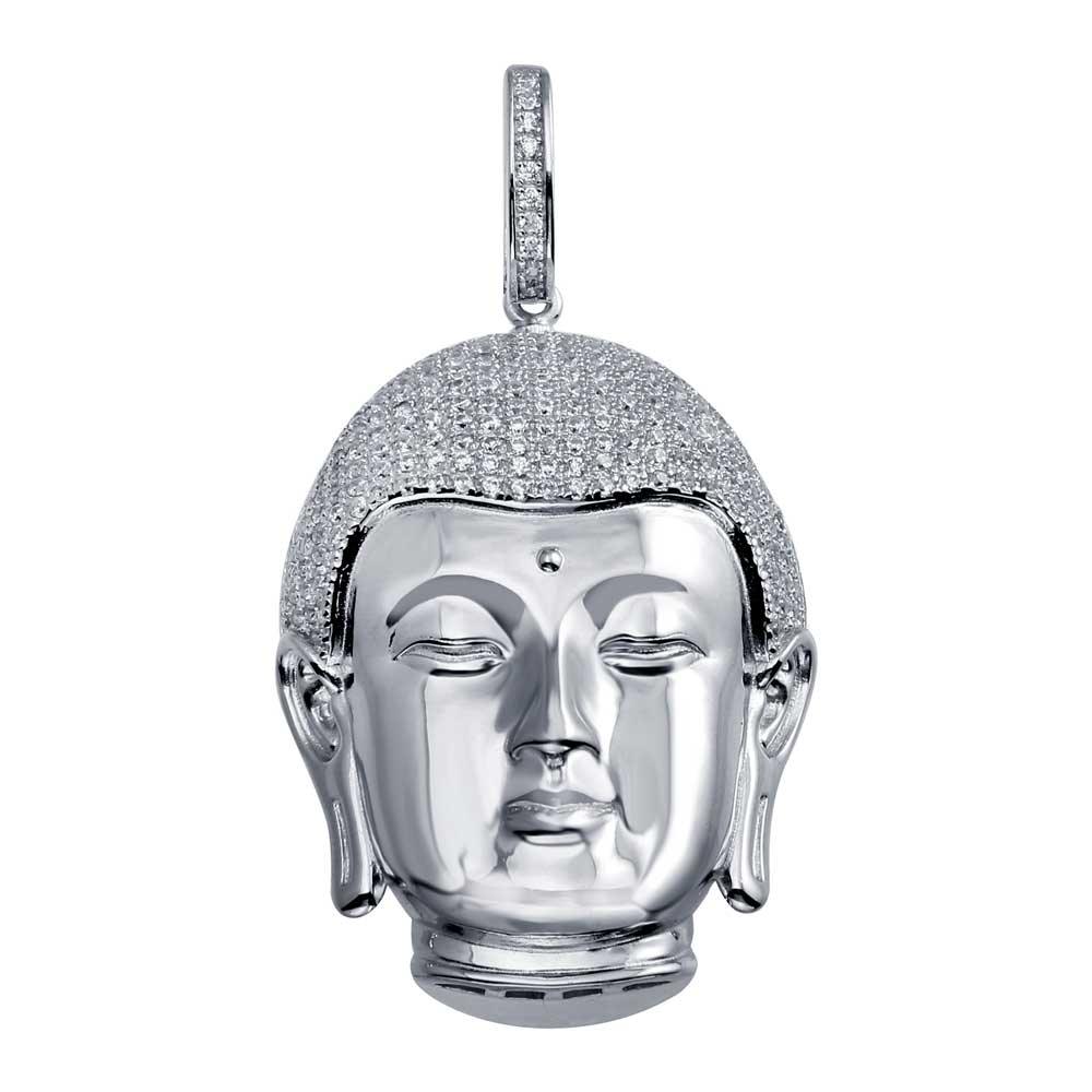 Rhodium Plated 925 Sterling Silver Buddha Head Pendant