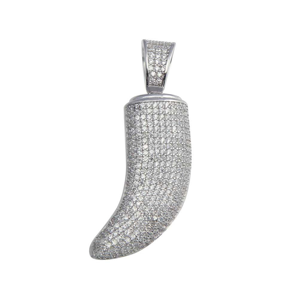 Rhodium Plated 925 Sterling Silver CZ Tiger Tooth Pendant