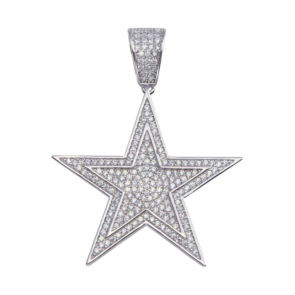 Rhodium Plated 925 Sterling Silver CZ Star Pendant
