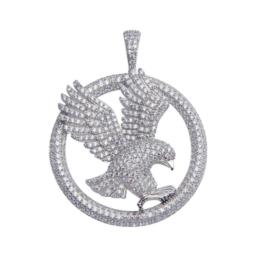 Rhodium Plated 925 Sterling Silver CZ Bald Eagle Pendant