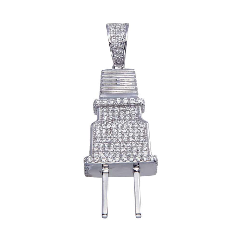 Rhodium Plated 925 Sterling Silver CZ Large Plug Pendant