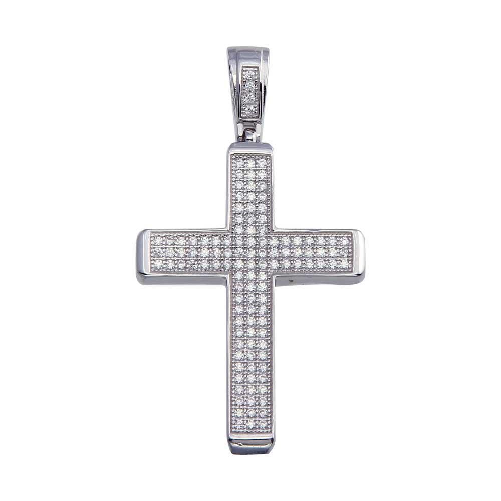 Rhodium Plated 925 Sterling Silver CZ Box Cross Pendant