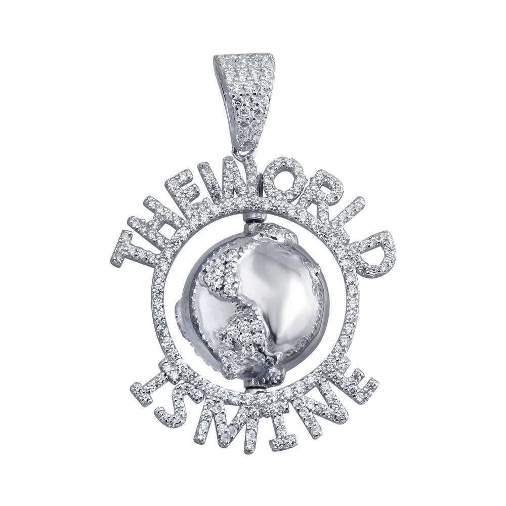Rhodium Plated 925 Sterling Silver CZ Globe Pendant