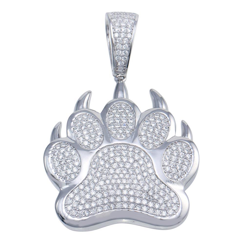 Rhodium Plated 925 Sterling Silver Bear Paw Pendant