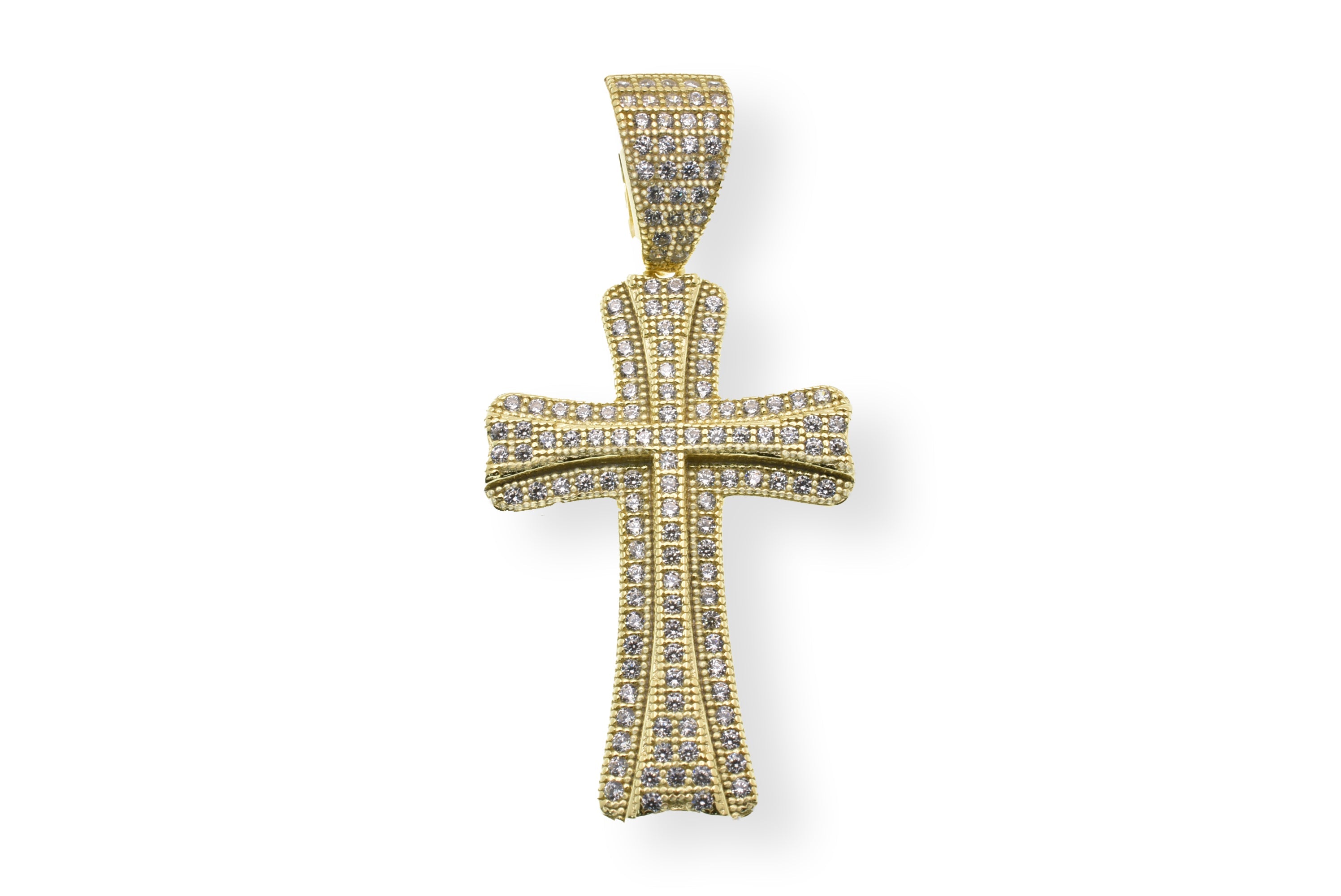 Gold Plated 925 Sterling Silver Small Double Cross CZ Pendant