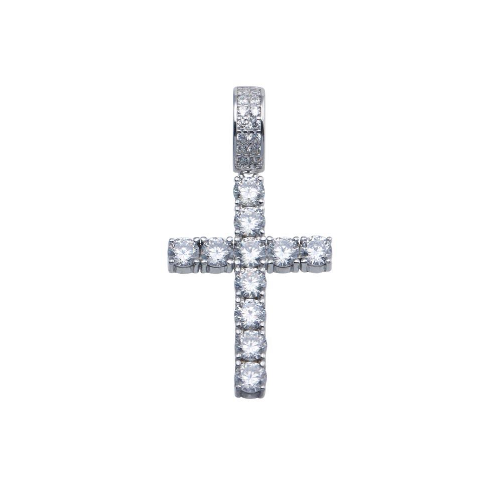 Rhodium Plated 925 Sterling Silver CZ Cross Pendant