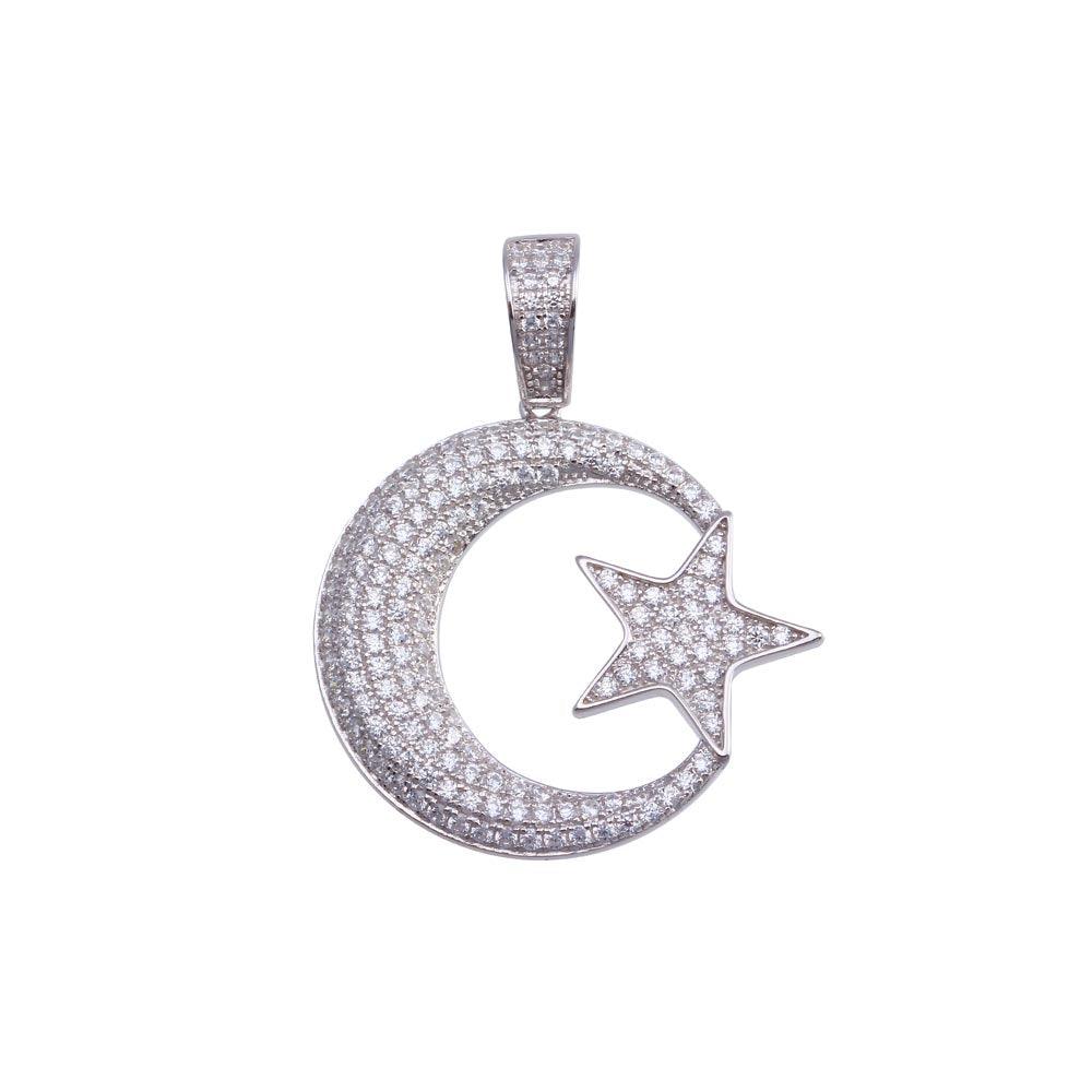 Gold Plated 925 Sterling Silver CZ Moon Star Pendant