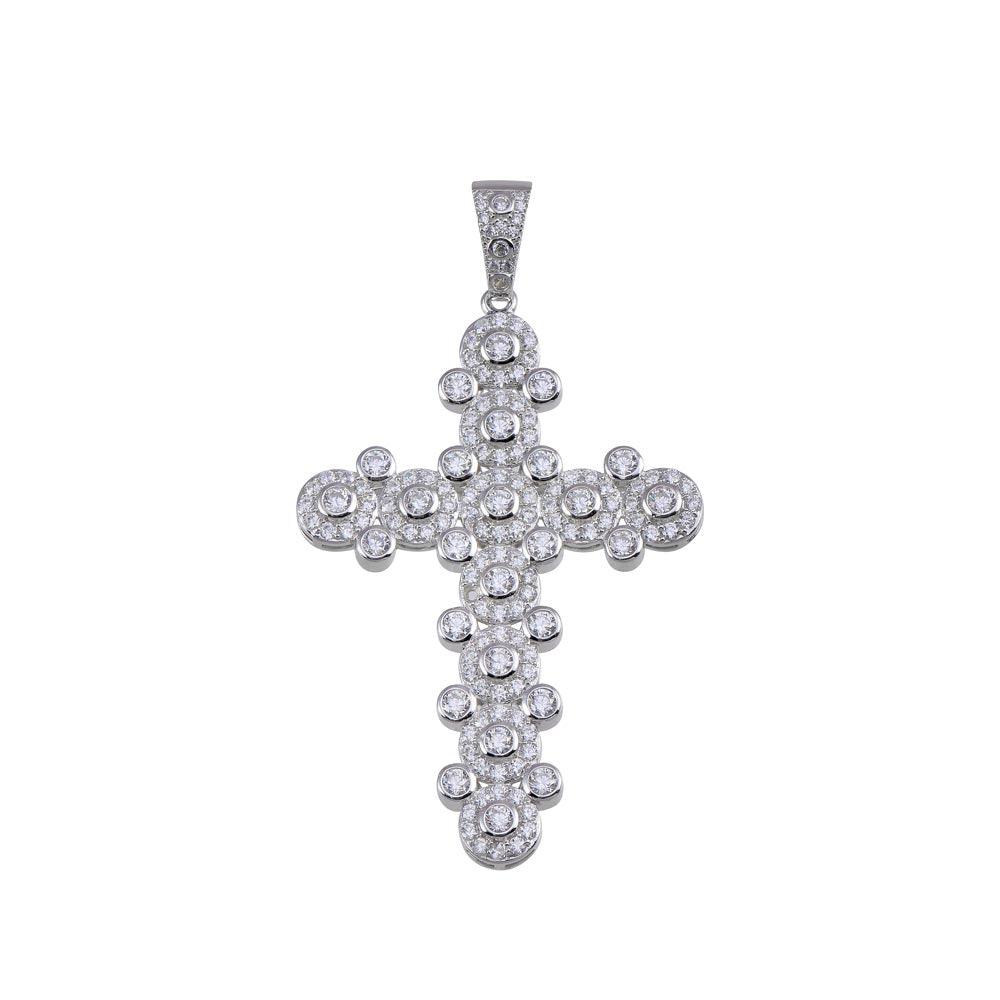 Rhodium Plated 925 Sterling Silver CZ Cross Pendant