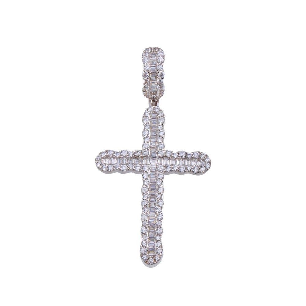 Rhodium Plated 925 Sterling Silver CZ Cross Pendant