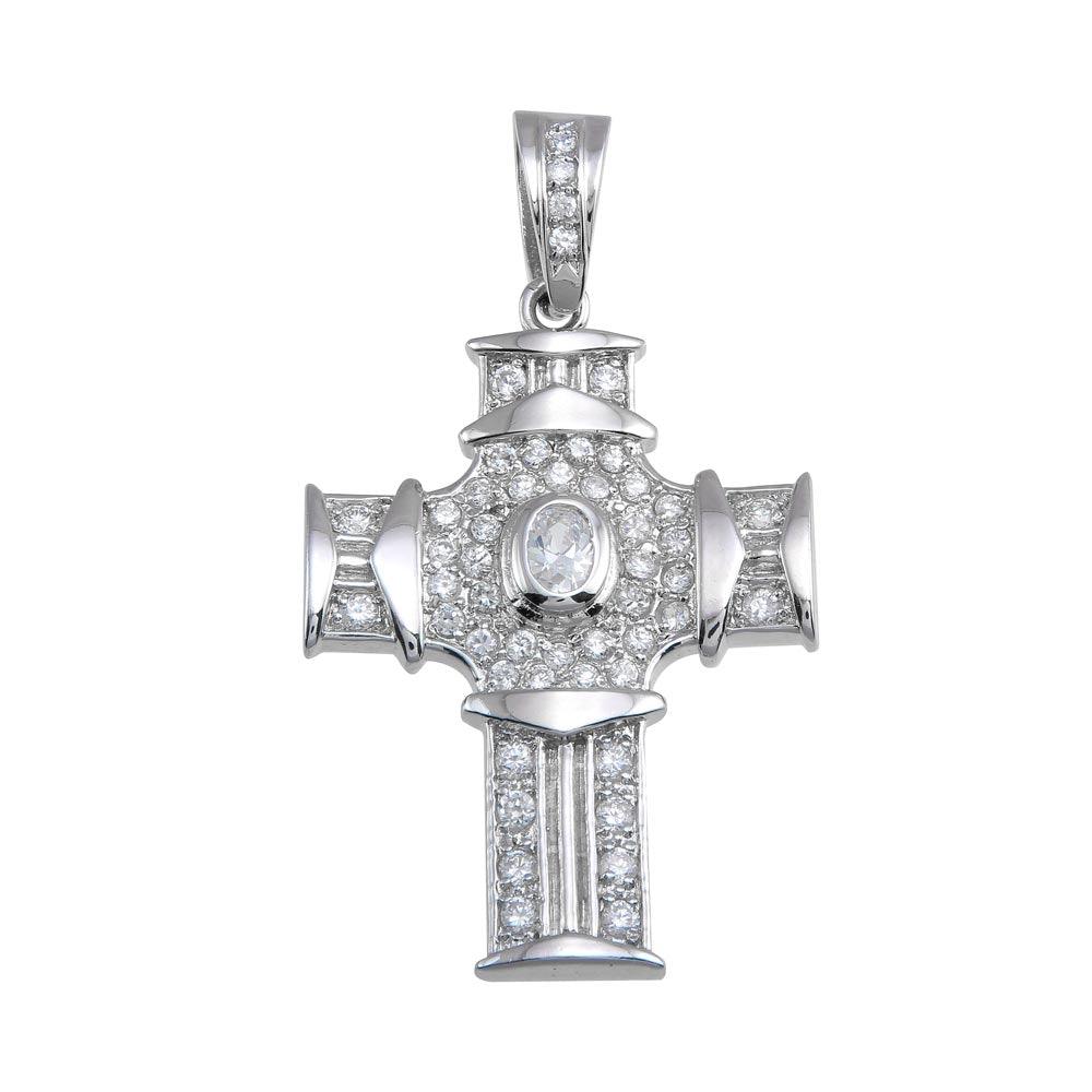 Rhodium Plated 925 Sterling Silver CZ Cross Pendant