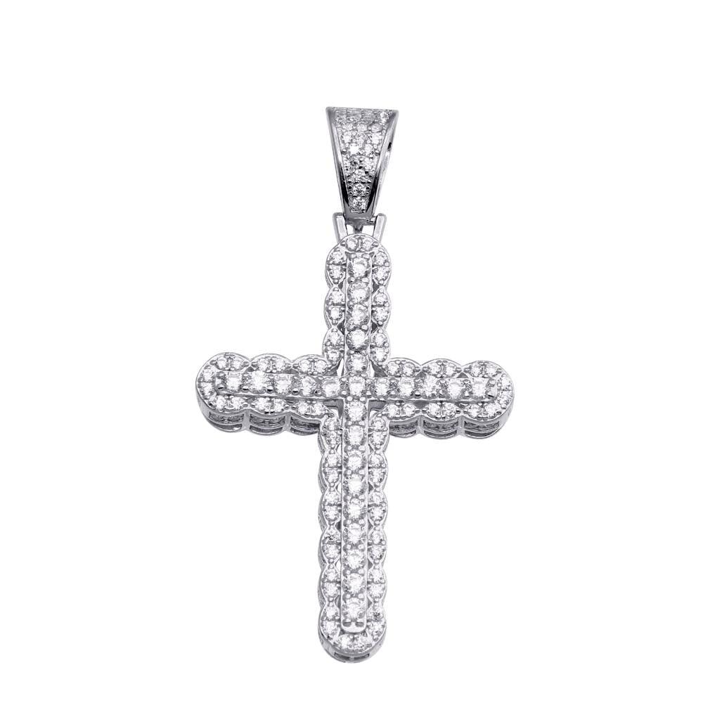 Rhodium Plated 925 Sterling Silver CZ Cross Pendant