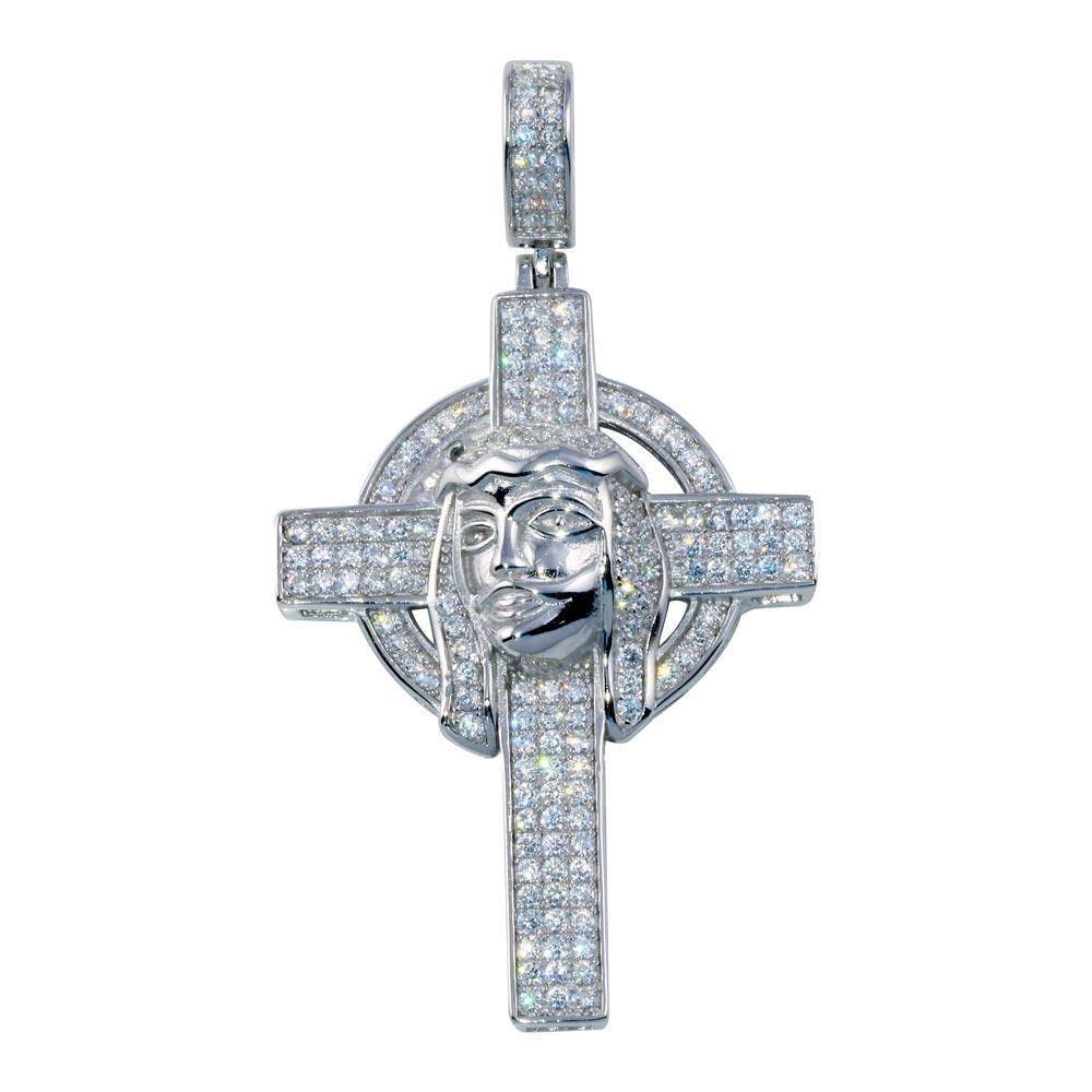 Rhodium Plated 925 Sterling Silver CZ Cross Pendant