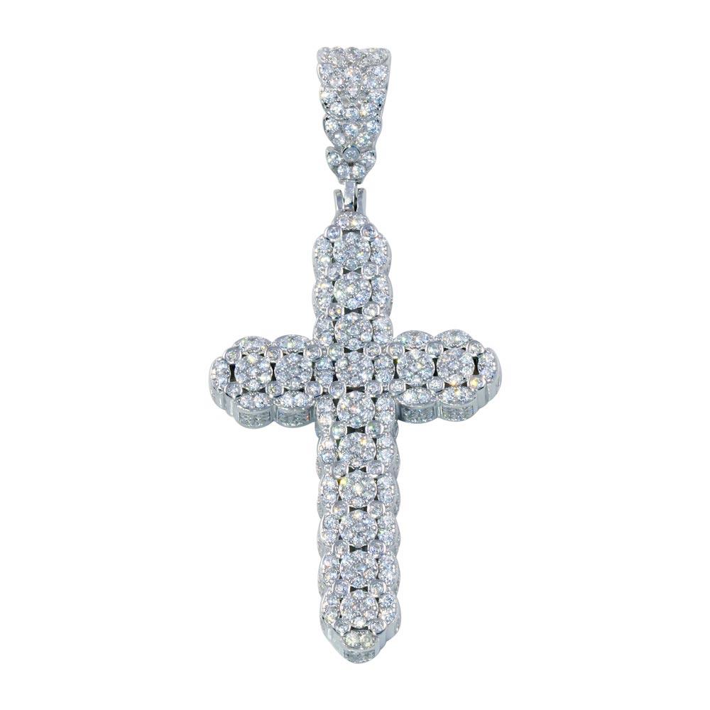 Rhodium Plated 925 Sterling Silver CZ Cross Pendant