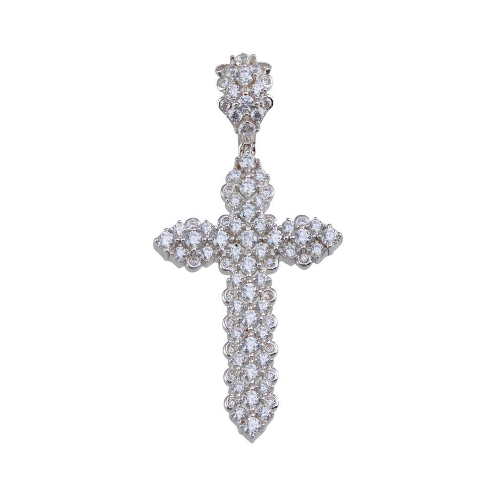 Rhodium Plated 925 Sterling Silver CZ Cross Pendant